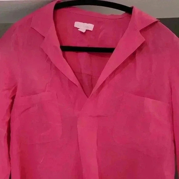 Pink LILLY PULITZER Silk Collared Split Neck Blouse - Picture 2 of 8